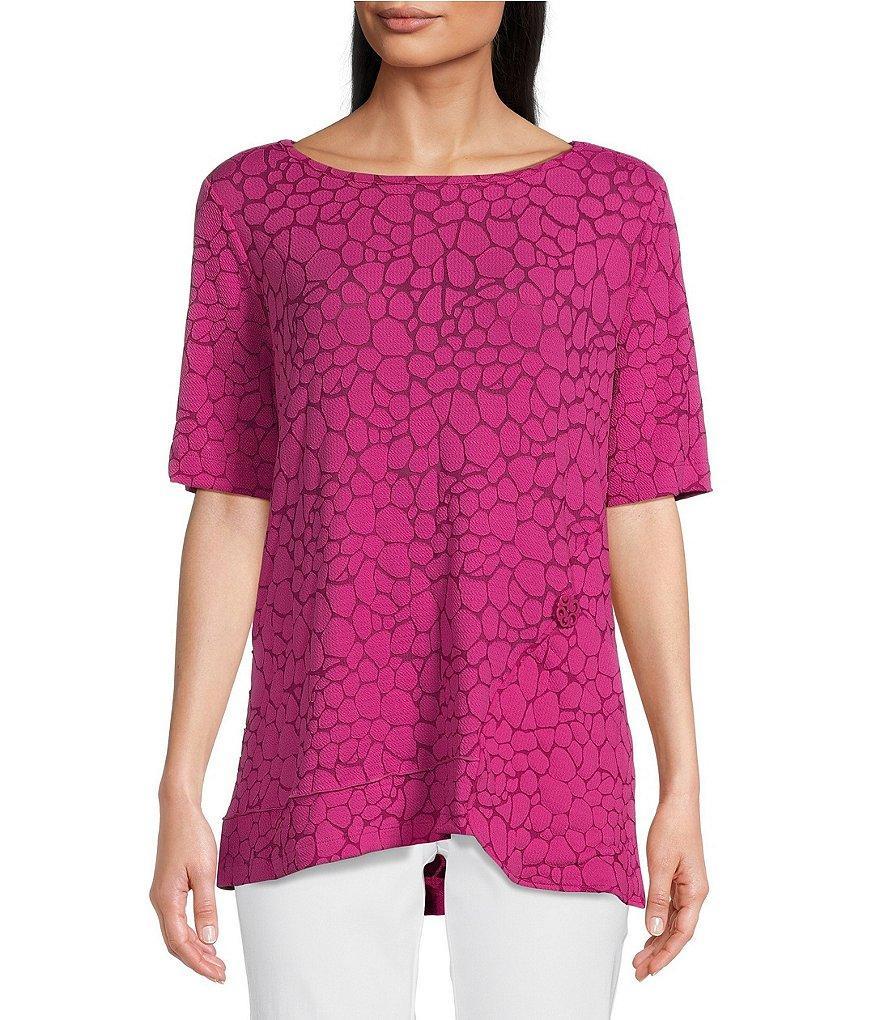 Ali Miles Solid Burnout Knit Crew Neck Short Sleeve Pop Over Tunic Product Image