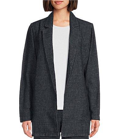 Eileen Fisher Petite Size Tweedy Hemp Organic Cotton Notch Lapel Collar Long Sleeve Open Product Image