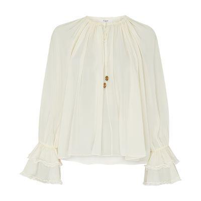 Ruffled Silk Blouse In Off-white product image