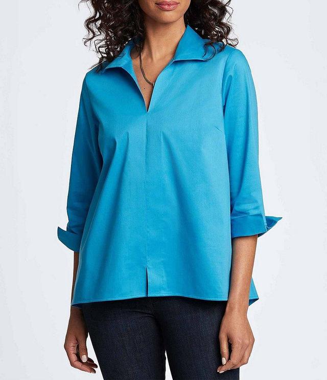 Foxcroft Agnes Stretch Matte Sateen Wing Collar Neck 3/4 Sleeve Top Product Image