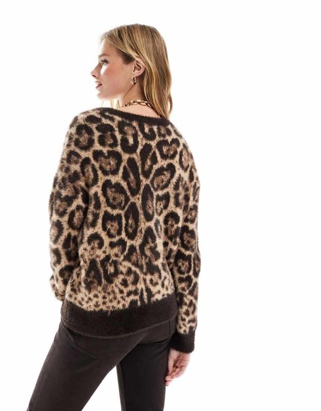 Pull&Bear fluffy knit sweater in leopard print Product Image