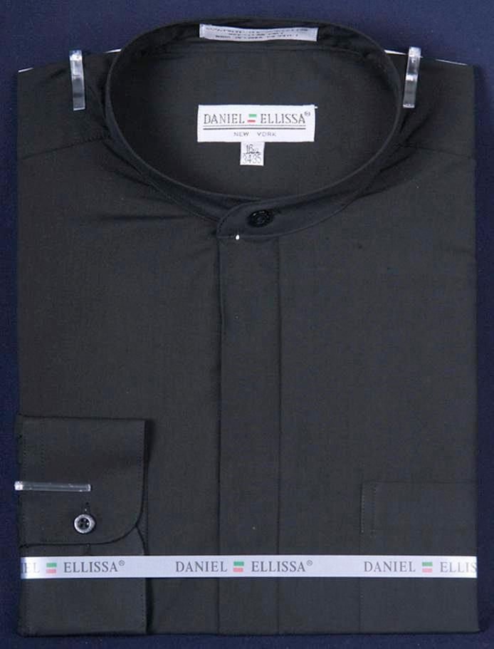 Basic Banded Collar Convertible Cuff Dress Shirt in Black product image