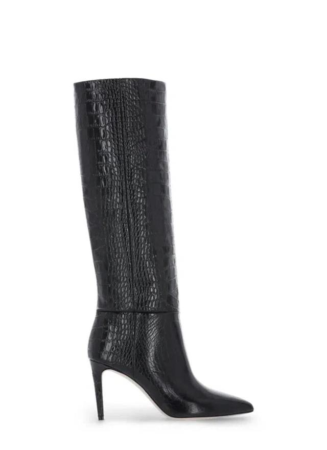 PARIS TEXAS Croc-effect Leather Knee Boots In Black Product Image