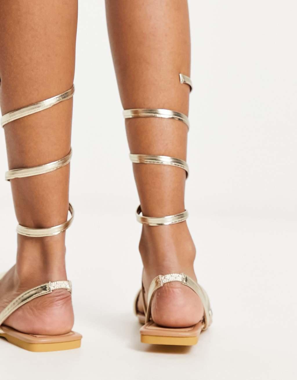 Truffle Collection wrap around minimal sandals in gold metallic Product Image