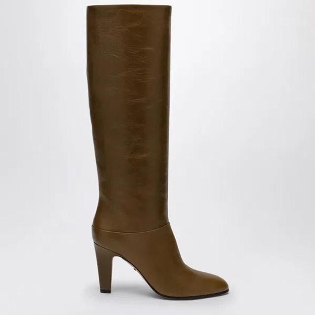 CHLOÉ Chloe Eve Khaki Green Leather Boot Women In Orange Product Image