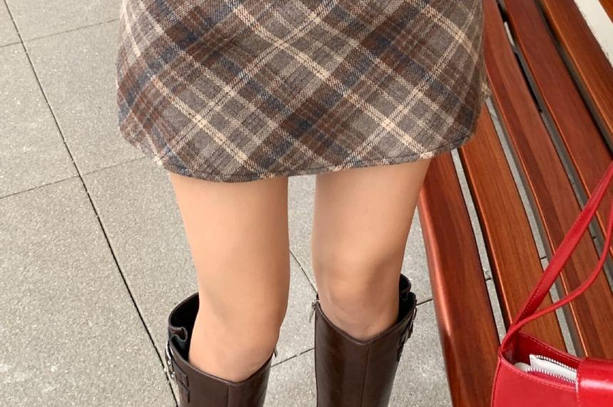 High Rise Plaid Mini Skirt Product Image