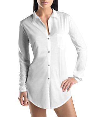 Hanro Deluxe Point Collar Long Sleeve Boyfriend Cotton Nightshirt Product Image