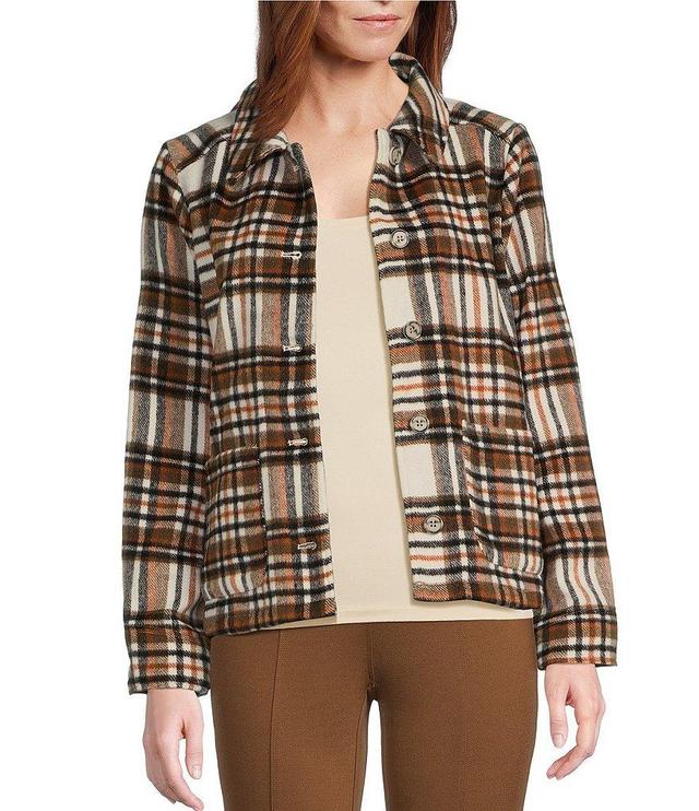 Intro Yarn Dye Plaid Point Collar Long Sleeve Button-Front Jacket Product Image