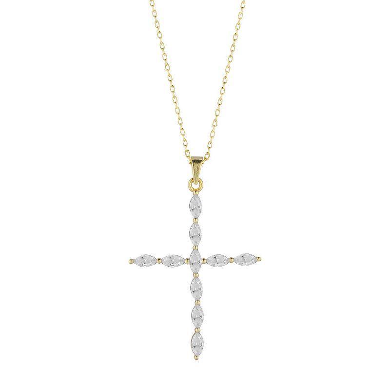 Sunkissed Sterling Marquise-Cut Cubic Zirconia Cross Pendant Necklace, Womens, Gold Product Image