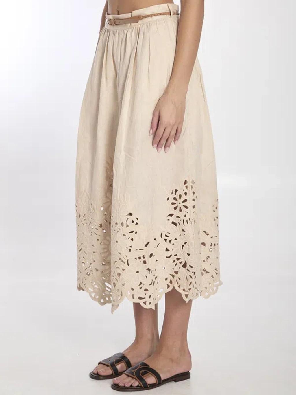 ZIMMERMANN Wylie Midi Skirt In Neutrals Product Image