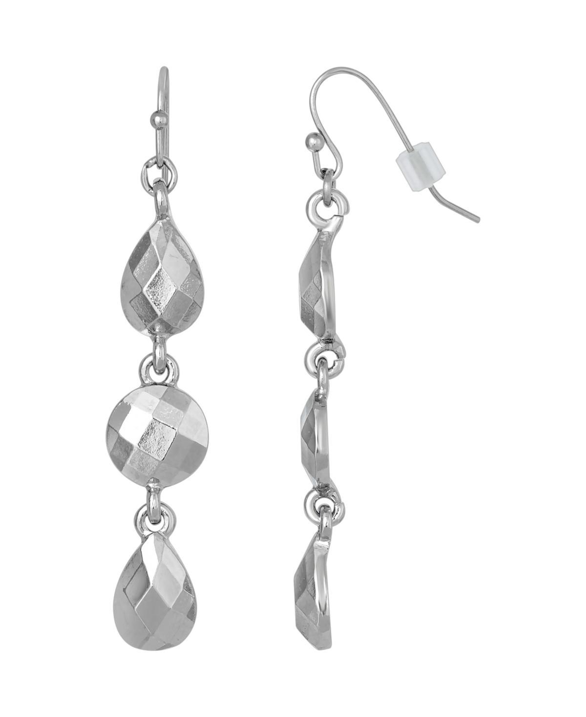 1928 Faceted Teardrop Linear Drip Earrings, Womens, Silver Tone Product Image