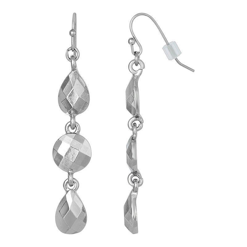 1928 Faceted Teardrop Linear Drip Earrings, Womens, Silver Tone Product Image