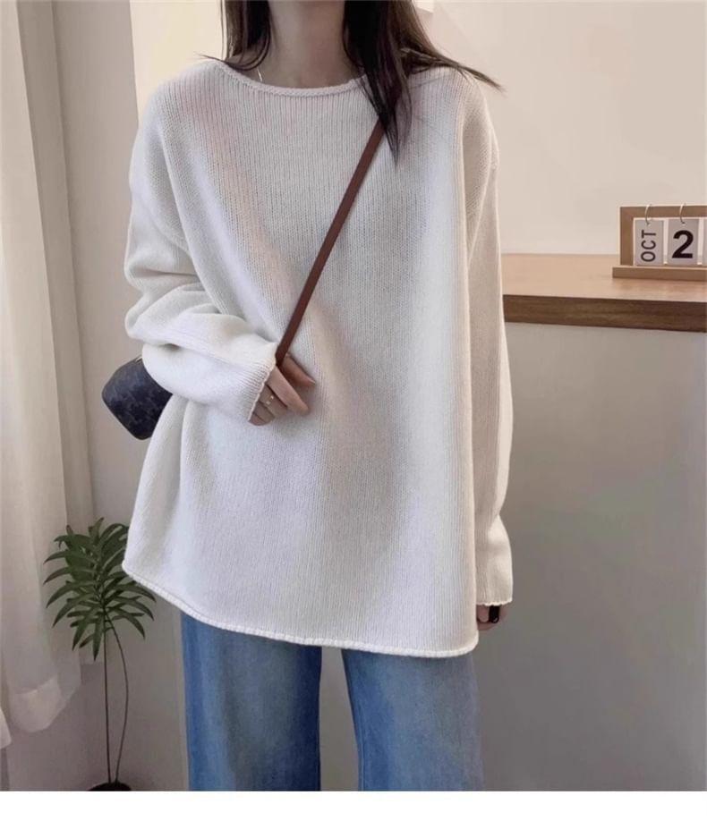 Crew Neck Plain Oversized Sweater Product Image