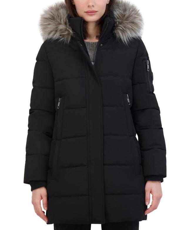 Nautica Womens Faux-Fur-Trim Hooded Puffer Coat Product Image