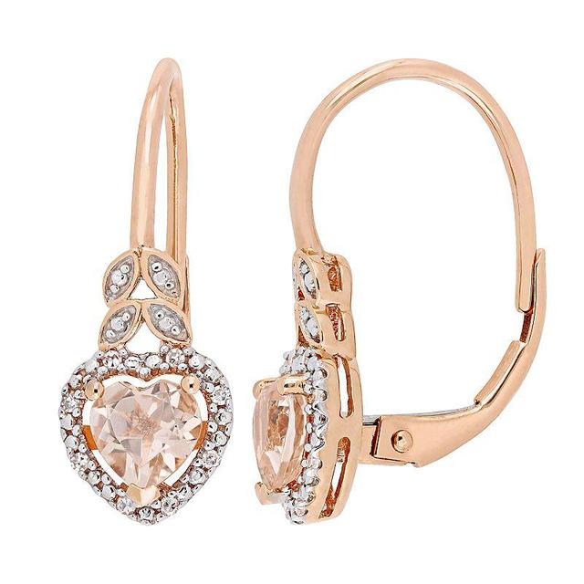 Stella Grace 10k Rose Gold Morganite & Diamond Accent Heart Leverback Earrings, Womens, Pink Product Image