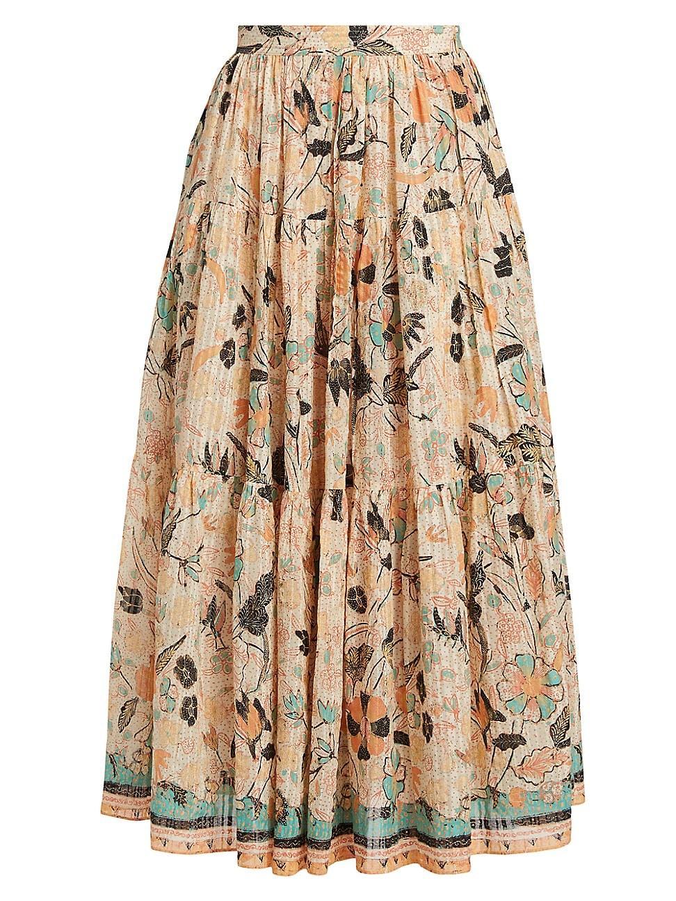 Womens Cambrie Tiered Floral Midi-Skirt Product Image