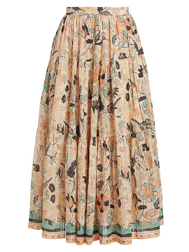 Womens Cambrie Tiered Floral A-Line Midi-Skirt Product Image