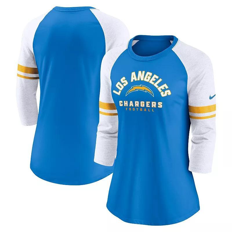 Womens Nike Powder Blue Los Angeles Chargers Fashion 3/4-Sleeve Raglan T-Shirt Product Image