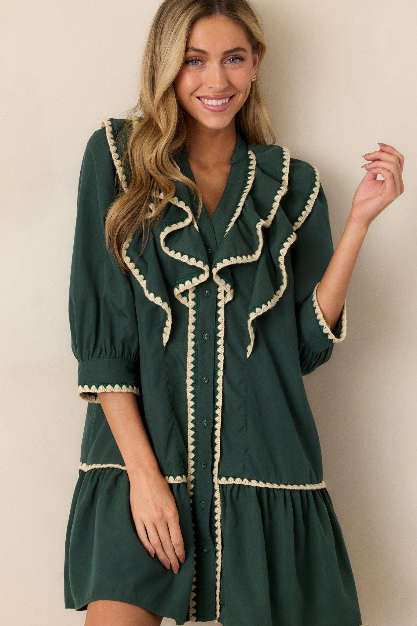 Just Because Green Ruffle Mini Dress Product Image