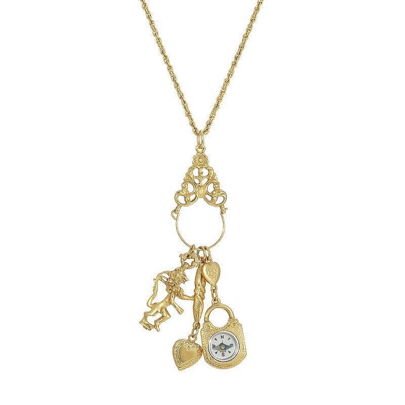 1928 Compass Heart Charm Necklace, Womens, Gold Tone Product Image