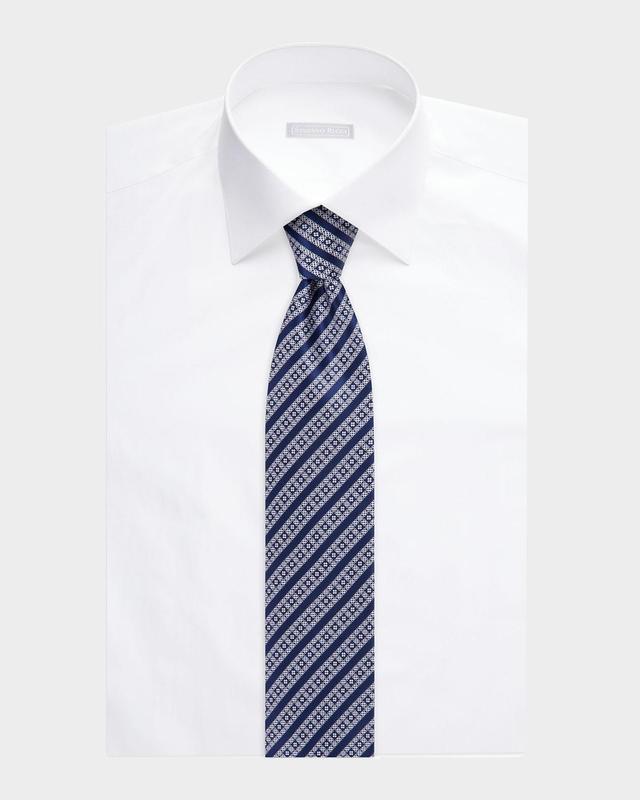 Mens Micro-Medallion Stripe Silk Tie Product Image