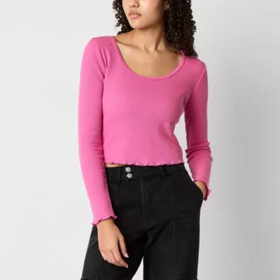 Forever 21 Womens U Neck Long Sleeve Crop Top Juniors Product Image