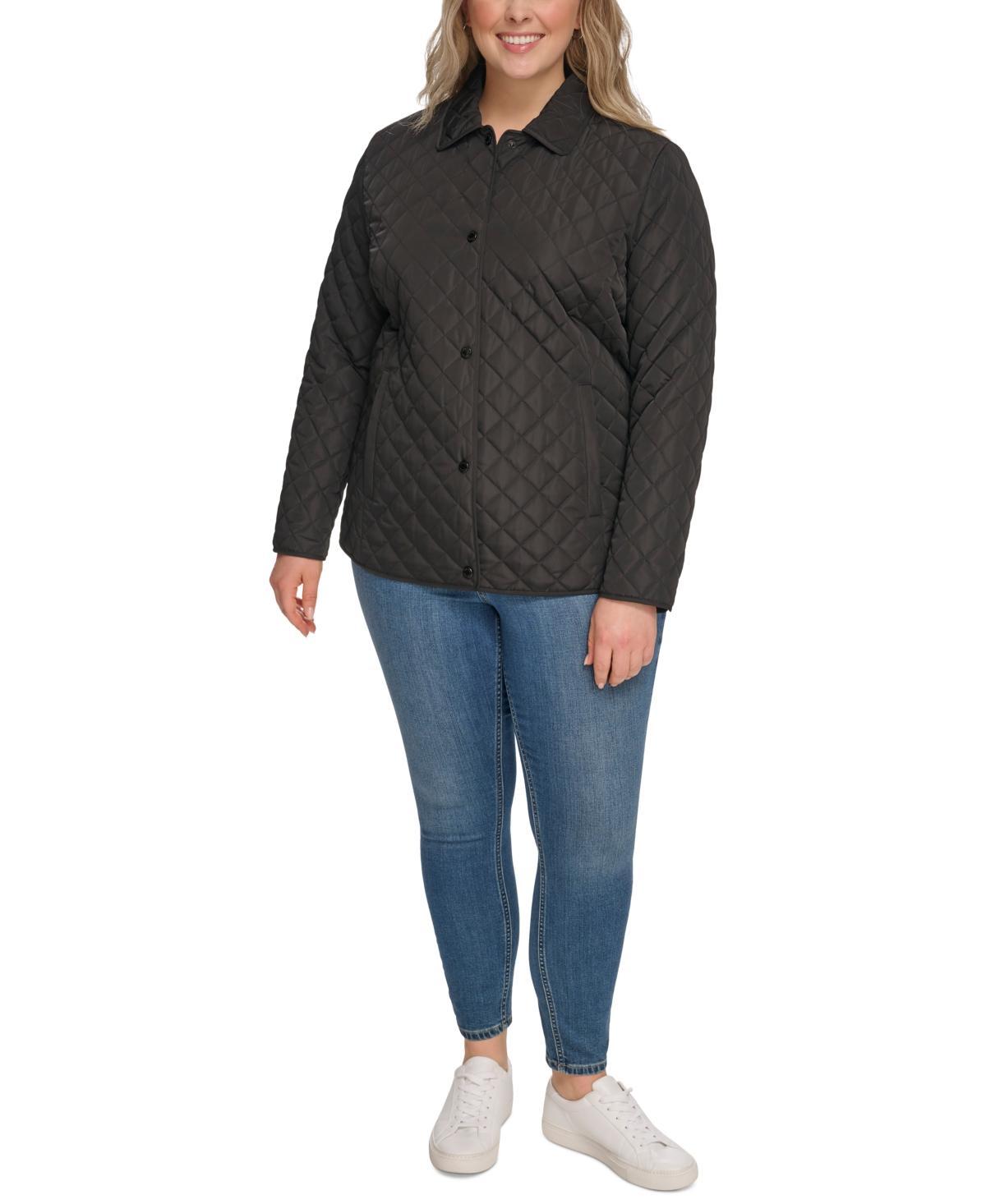 Calvin Klein Womens Plus Size Collared Quilted Coat Product Image