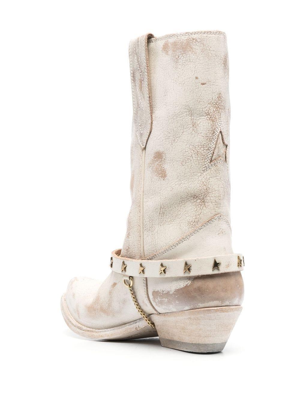 GOLDEN GOOSE Wish Star Belt Chain Western Boots In Ivory Product Image