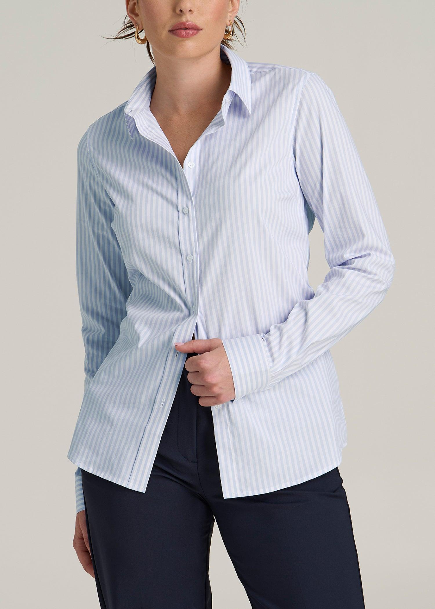 Slim Fit Button Up Women's Tall Shirt in Light Blue Stripe Female Product Image