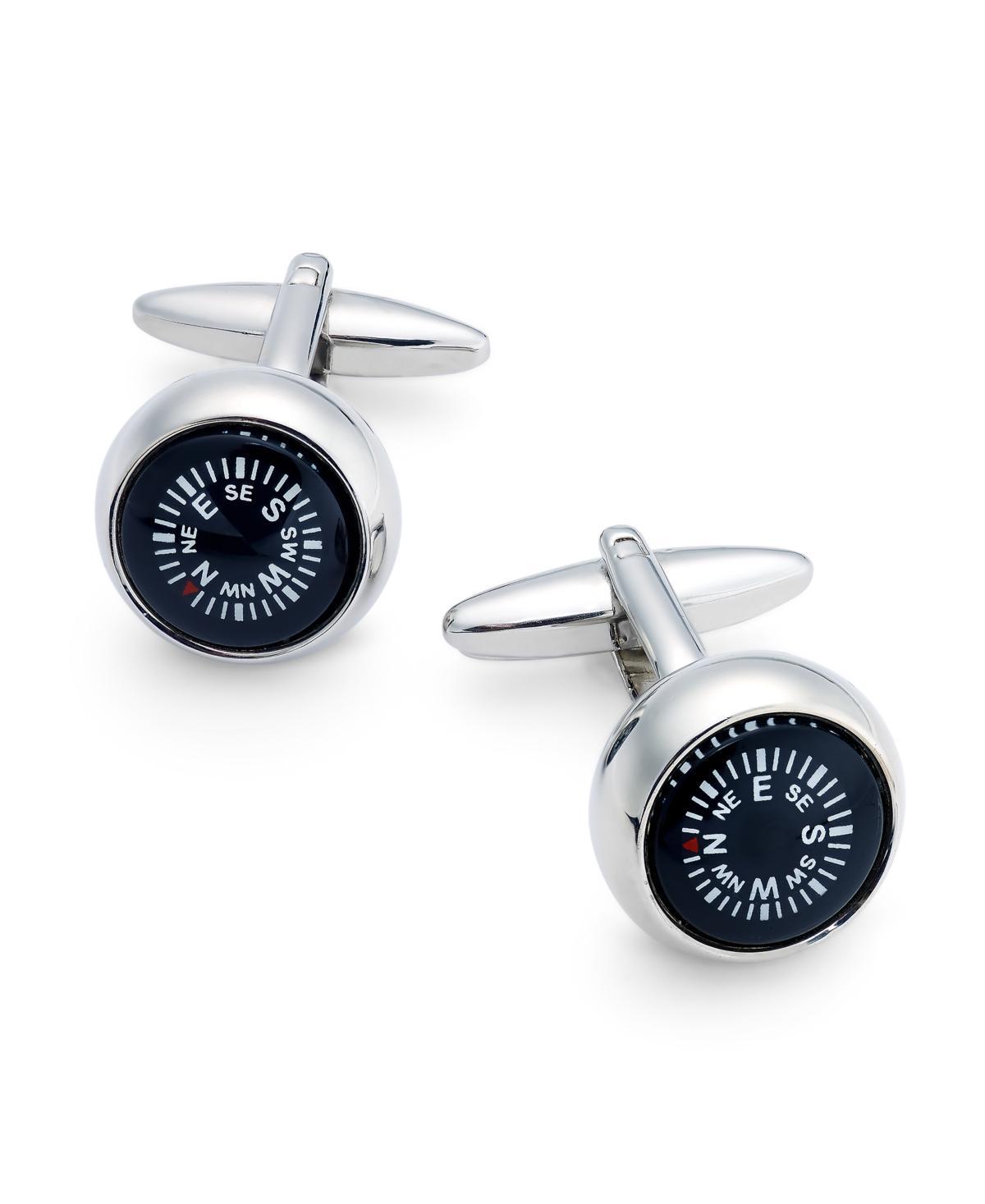 Sutton by Rhona Sutton Mens Silver-Tone Compass Cuff Links - Silver Product Image