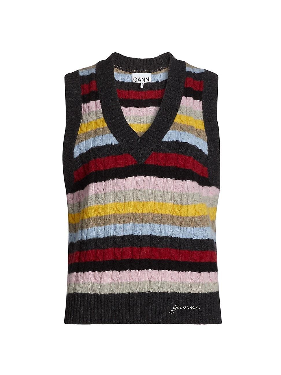 Womens Striped Stretch-Wool Vest Product Image