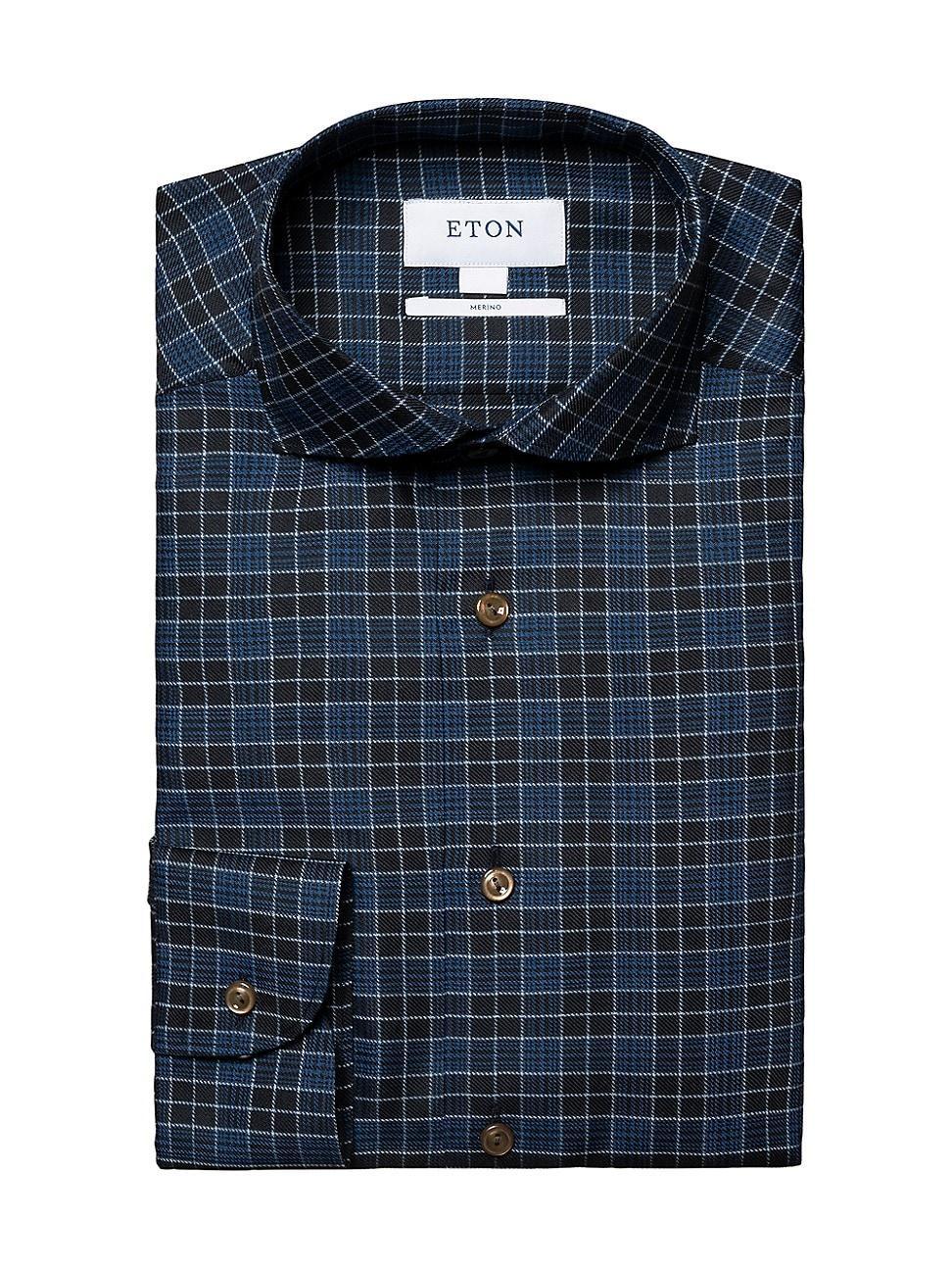 Eton Contemporary Fit Check Merino Wool Dress Shirt Product Image