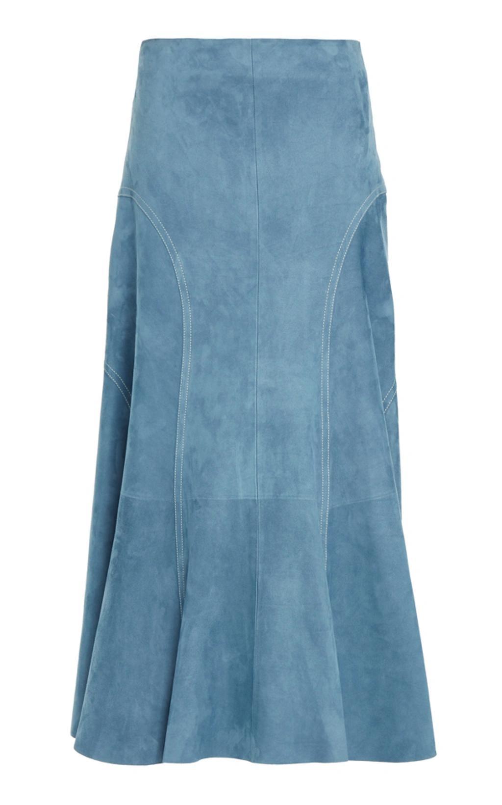 Flared Suede Midi Skirt In Blue Product Image