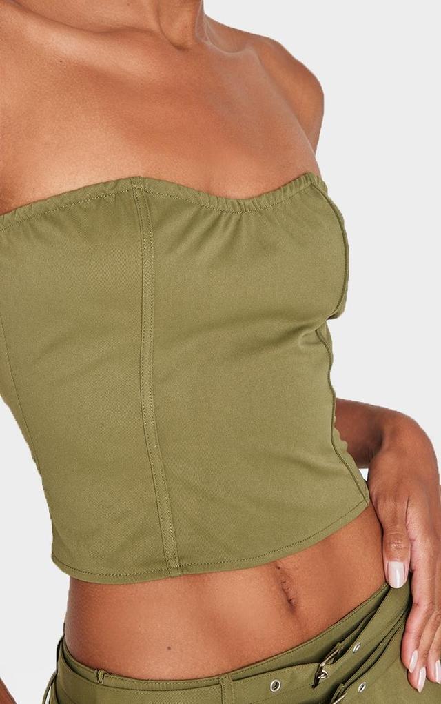 Khaki Twill Buckle Detail Bandeau Corset Top Product Image