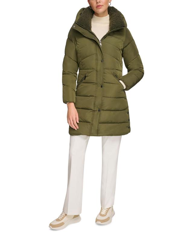 Calvin Klein Womens Faux-Sherpa Collar Hooded Stretch Puffer Coat, Created for Macys Product Image