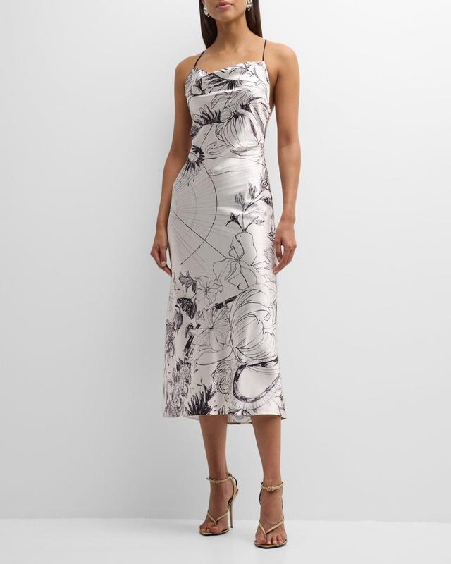 Cosmic Floral Print Satin Slip Dress Product Image