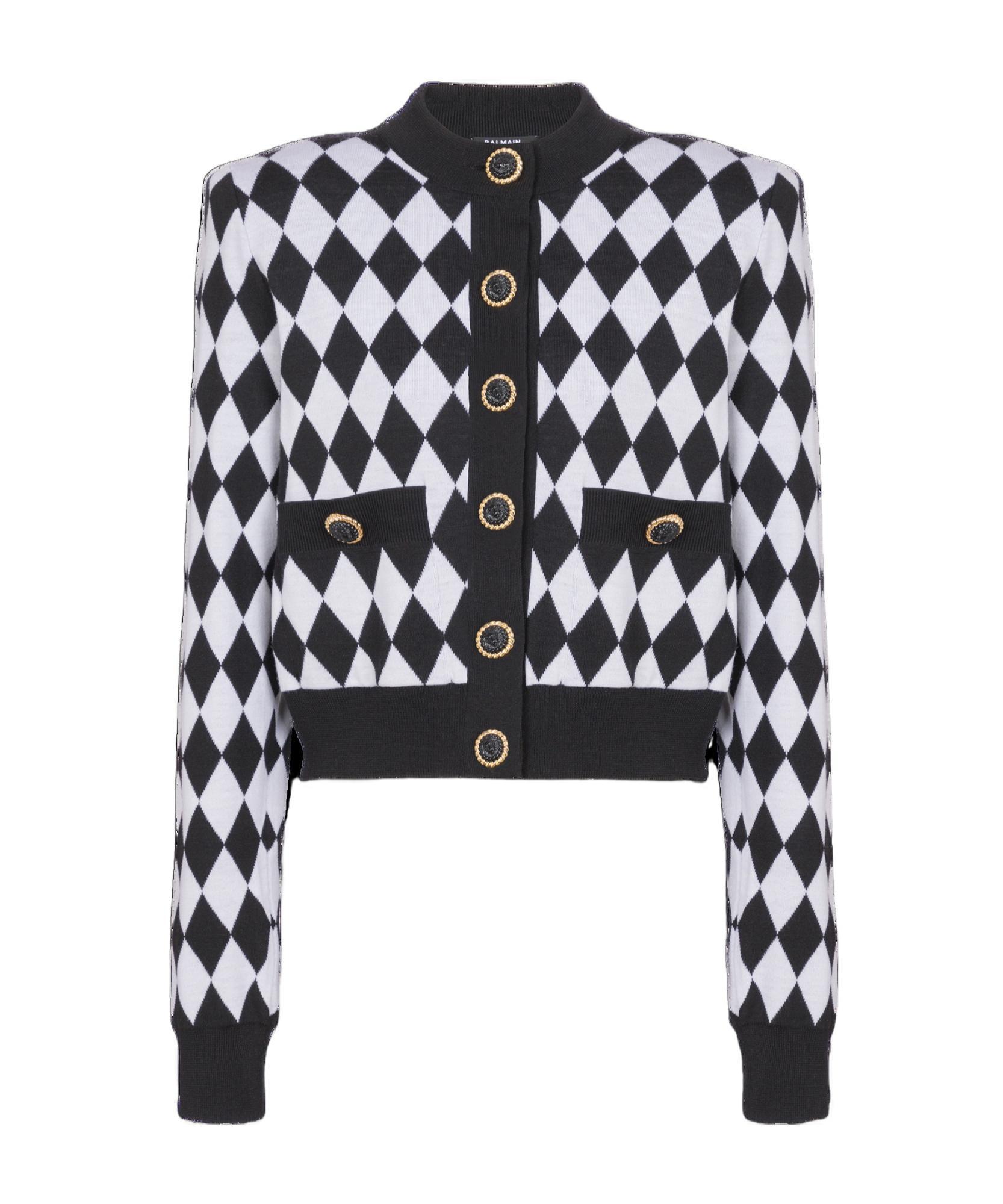 BALMAIN Diamond-shaped Cardigan In Blackwhite Product Image