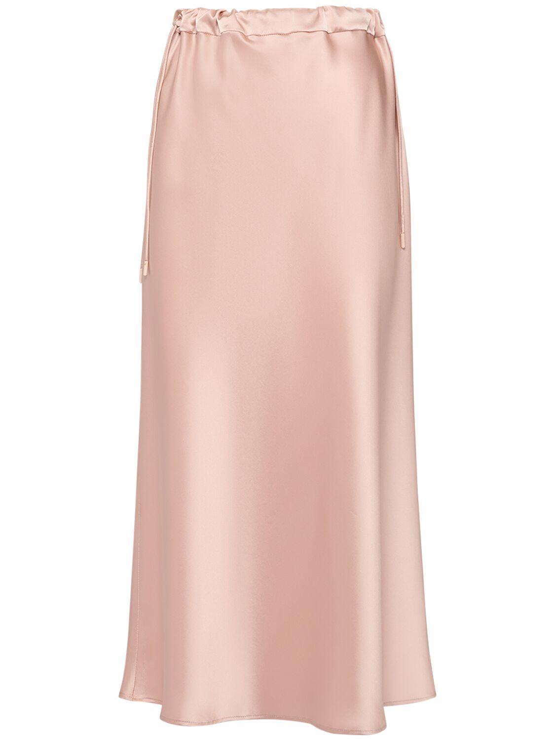 Editore Satin Elastic Midi Skirt In Pink Product Image