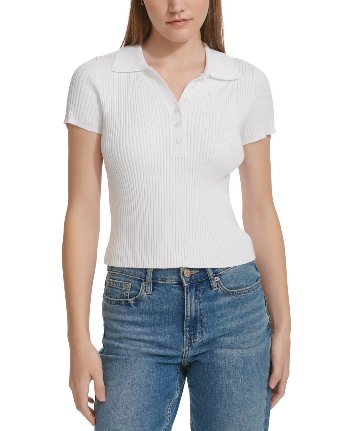 Women's Ribbed Short-Sleeve Polo Shirt Product Image