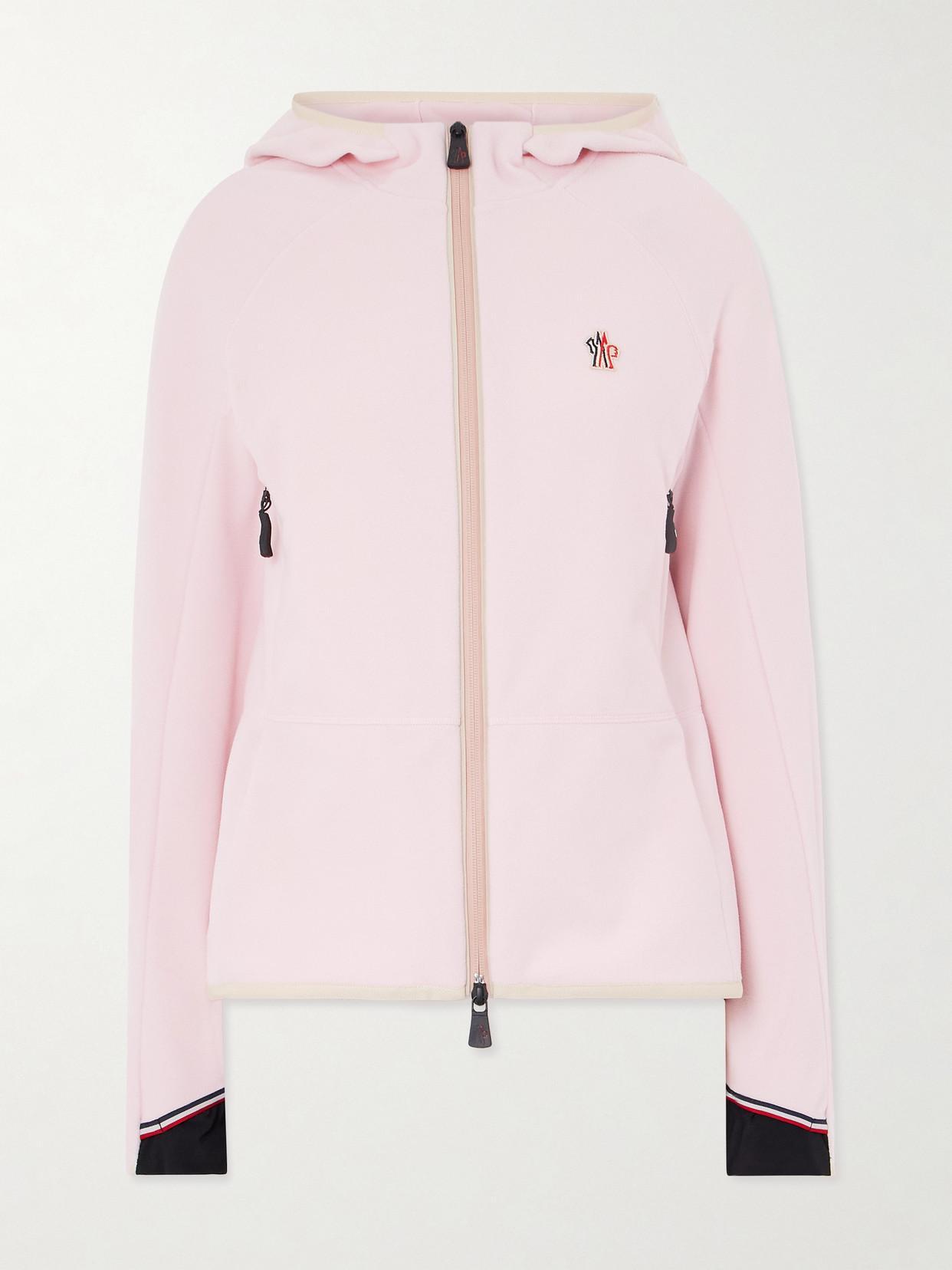 MONCLER Appliquéd Hooded Fleece Jacket In Pink Product Image