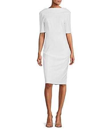 Adrianna Papell V-Back Foldover Collar Short Sleeve Sheath Dress Product Image