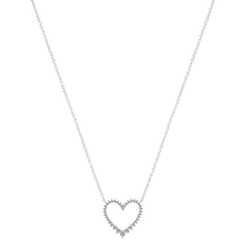 Brilliance Brass Open Heart Pendant Necklace, Womens Silver Clear Product Image