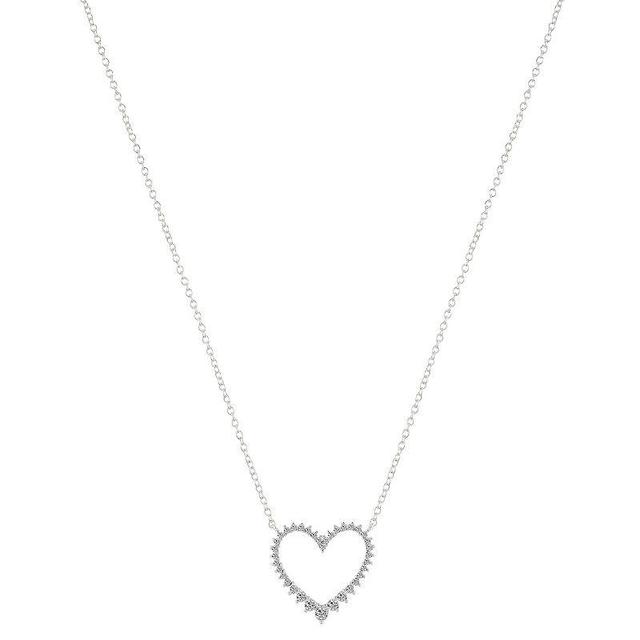 Brilliance Brass Open Heart Pendant Necklace, Womens Silver Clear Product Image