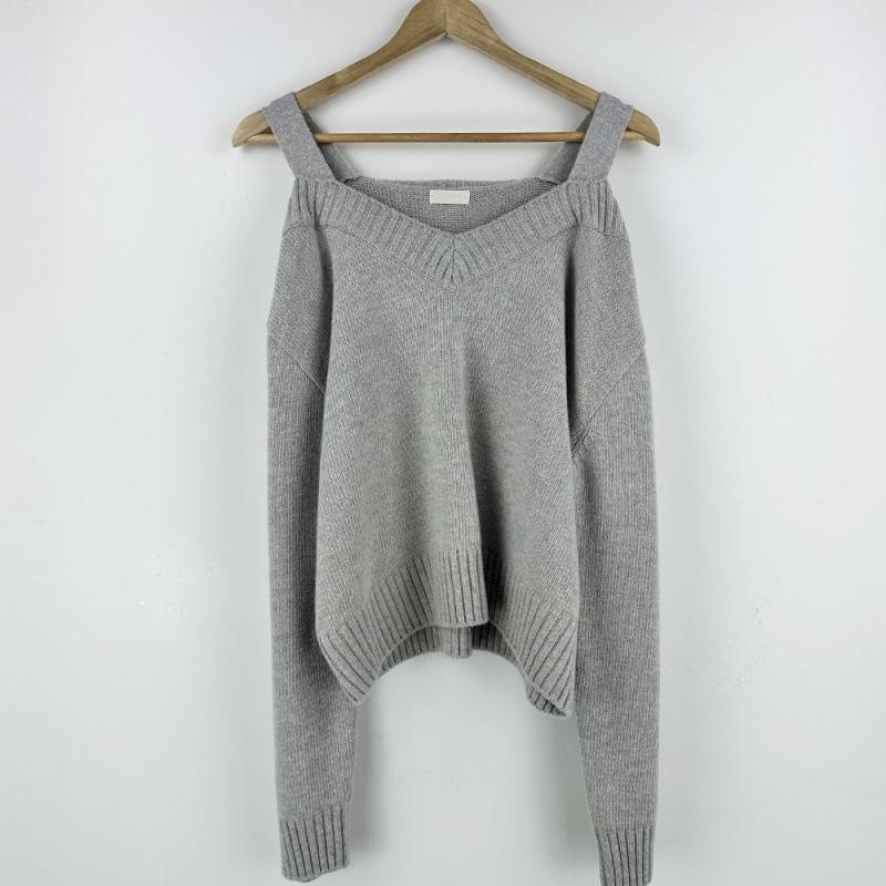 Cold-Shoulder Plain Sweater Product Image