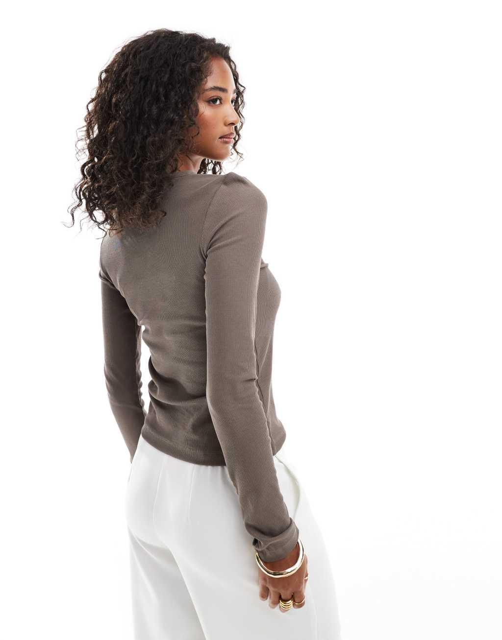 & Other Stories ribbed long sleeve top in mole Product Image