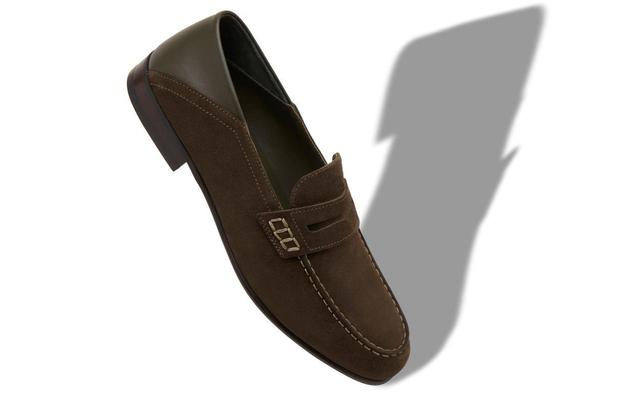 PLYMOUTH Dark Khaki Suede Penny Loafers Product Image