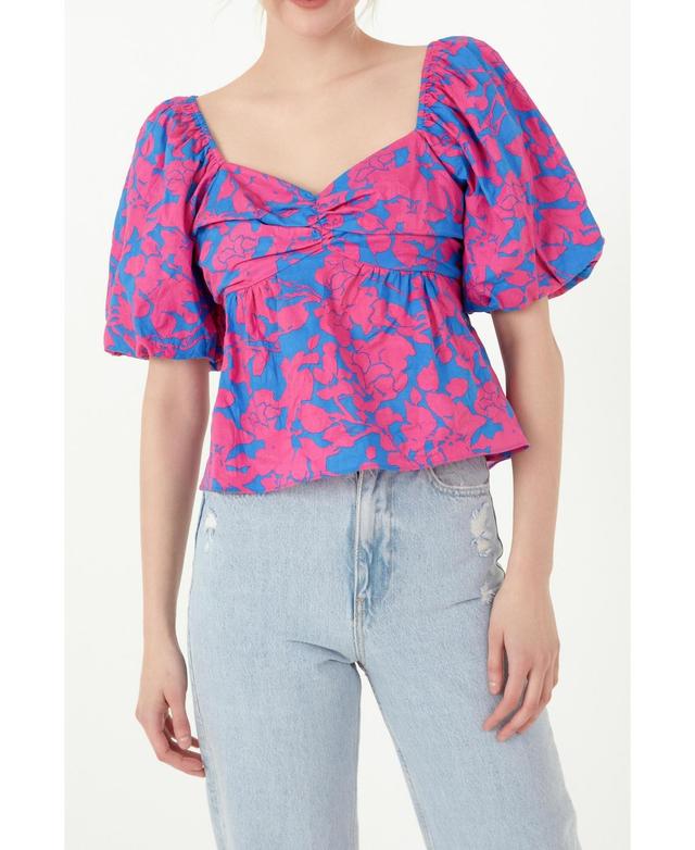 Free the Roses Womens Floral Printed Bow Top - Red Product Image