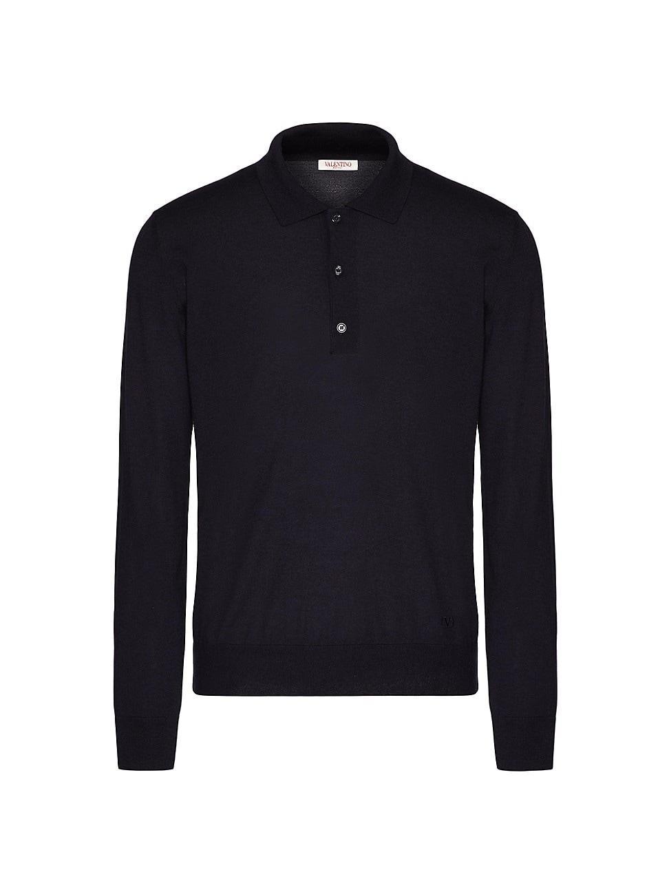 Mens Long Sleeve Cashmere & Silk Polo Shirt With V Logo Signature Embroidery Product Image