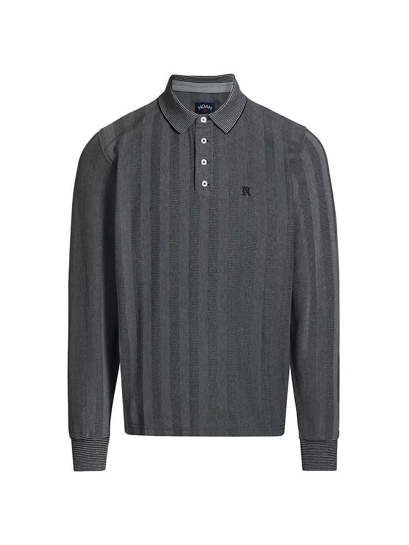 Striped Cotton Long-Sleeve Polo Shirt Product Image