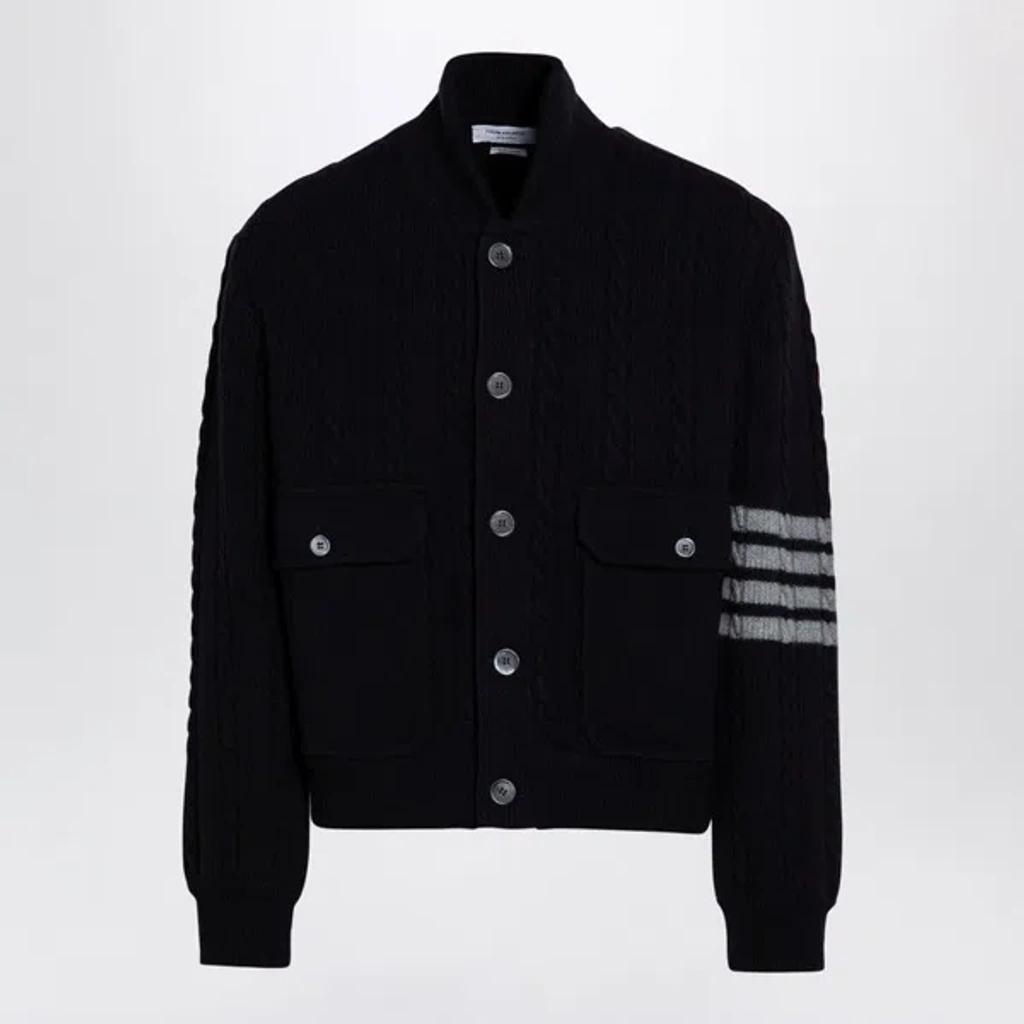 Navy Blue Cable-knit Premium Cardigan Product Image